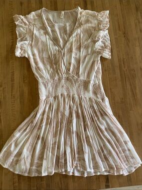 Elan Cream and Light Pink Printed Smocked Mini Dress